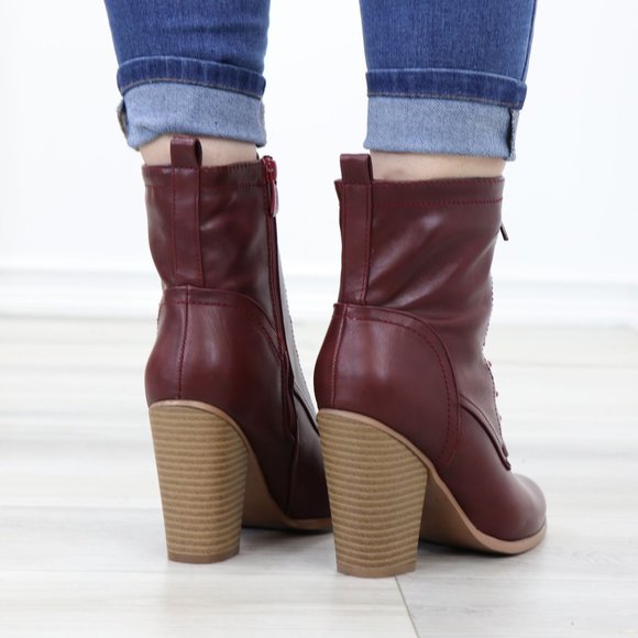 Lace-Up Block Cone High Heeled Ankle Boots Synthetic Leather - Picture 8 of 11